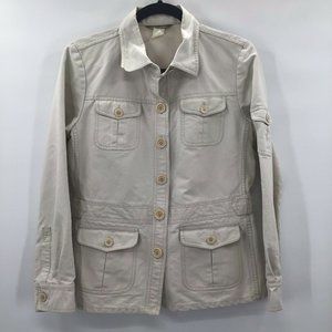J. Crew Women's SZ M Beige Khaki Cotton Button Up Cargo Chore Jacket